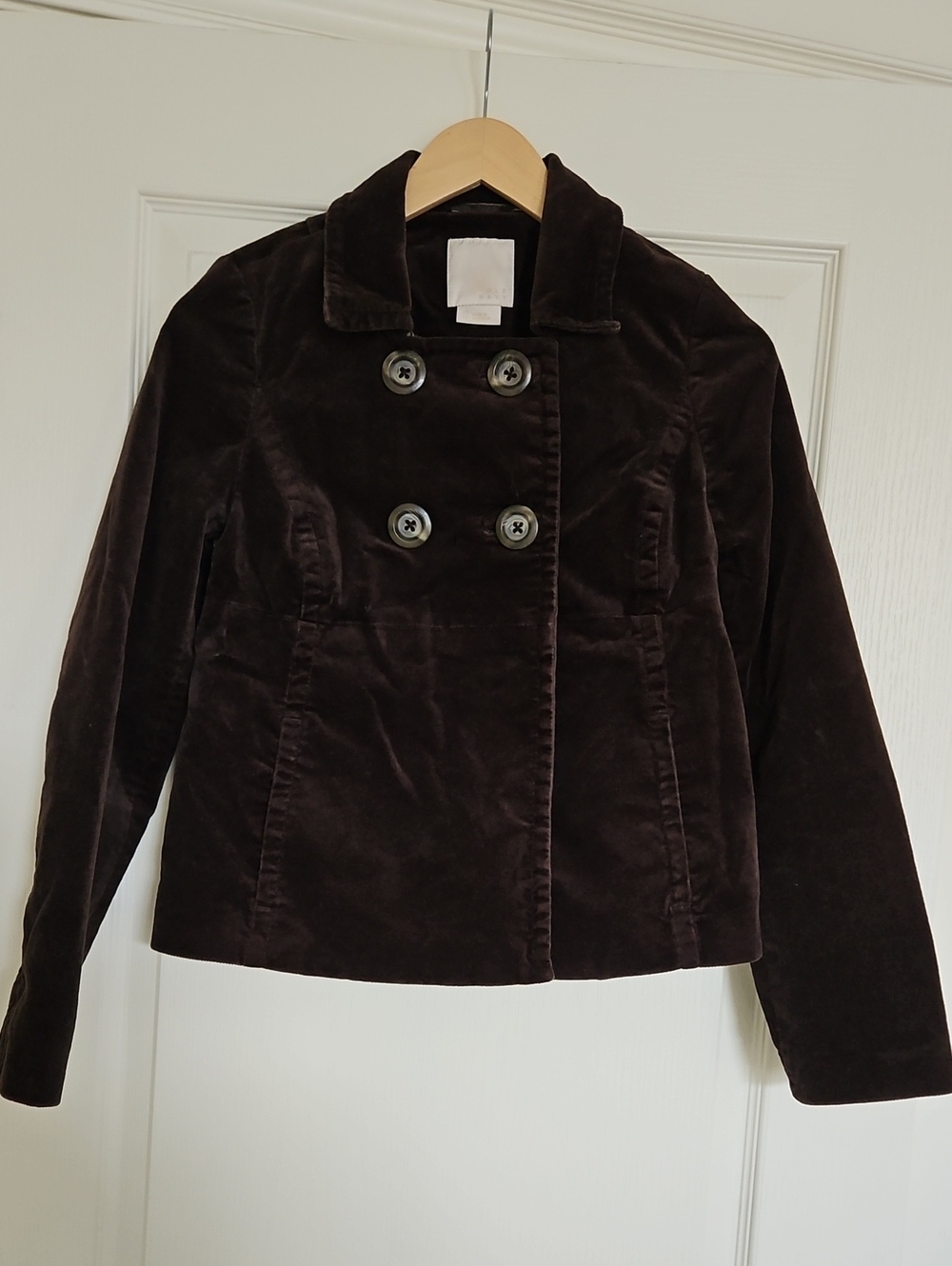 Vintage GAP Double-Breasted Velvet Pea Coat in Dark Brown